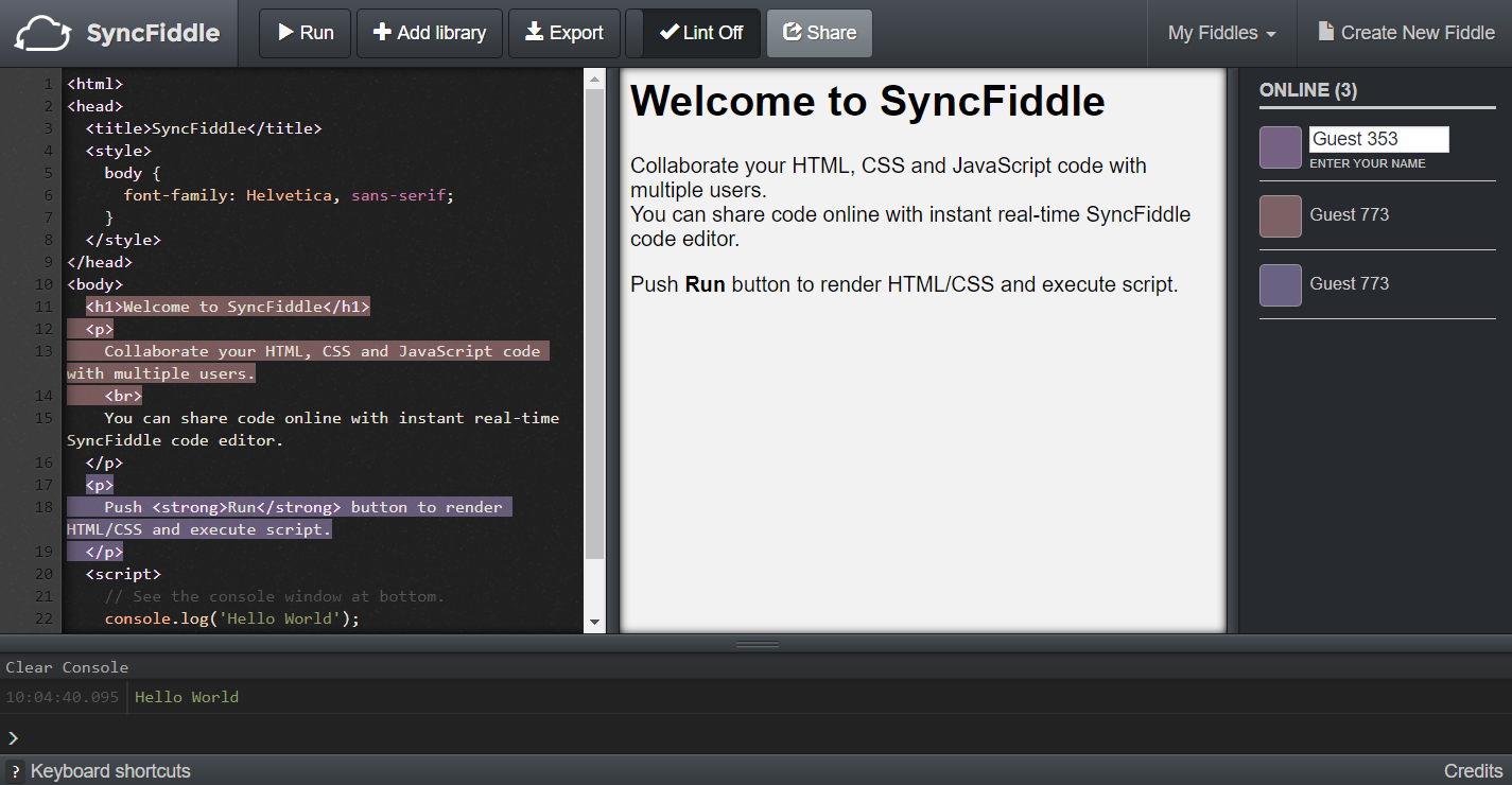 Syncfiddle Collaborate Html Css And Javascript Code In Real Time With Online Developers In Your Browser